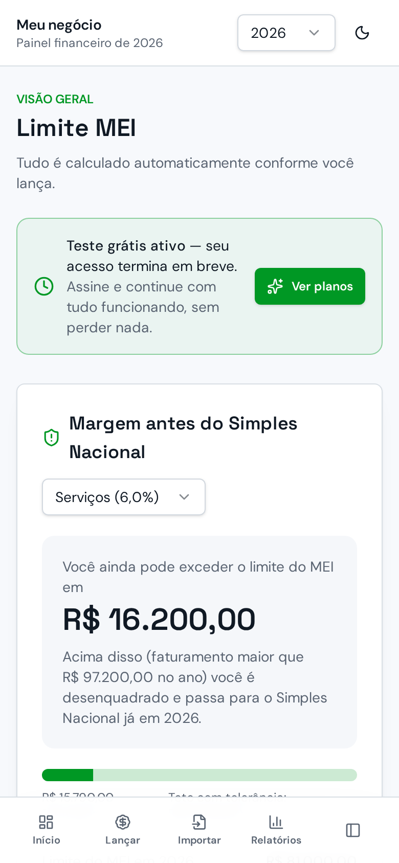 Tela do limite anual do MEI no Caixa MEI