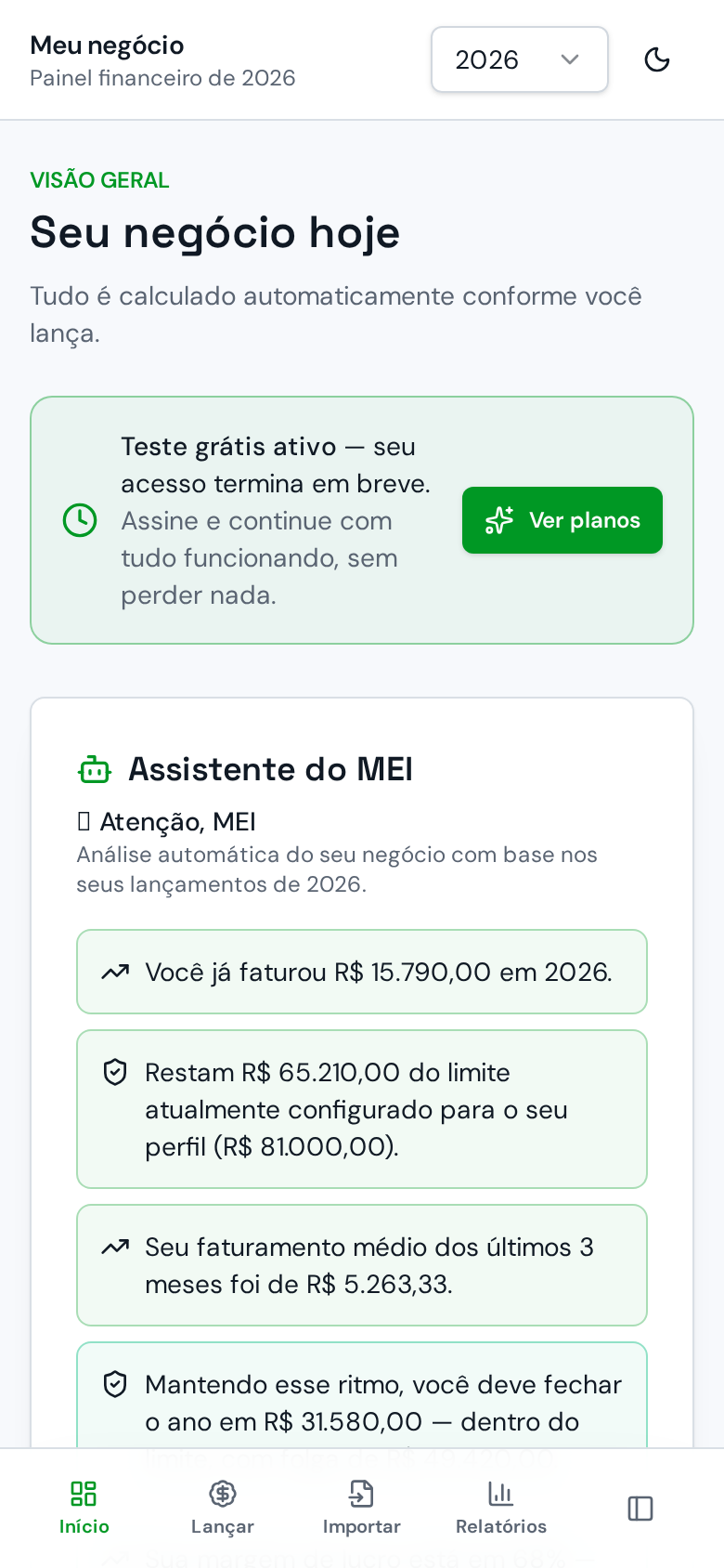 Tela de resumo do negócio no Caixa MEI